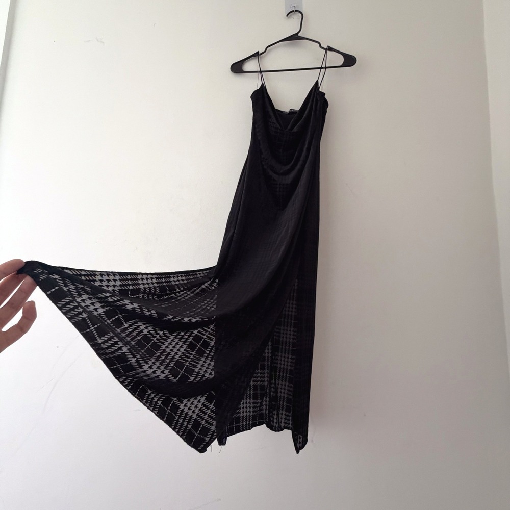 Authentic Y2K Black Velvet Burnout Slip Dress S Cowl Neck Goth Grunge Whimsigoth